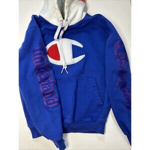 Champion X Timberland Thick Hoodie Men’s Size Small Blue White Embroidered Logo